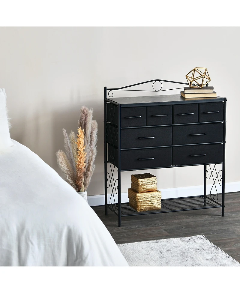 Household EssentialsVictorian Style 8-Drawer and Bottom Shoe Shelf Storage Organizer Unit, Black