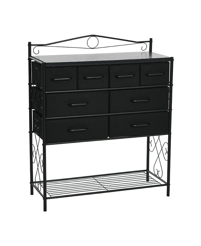 Household EssentialsVictorian Style 8-Drawer and Bottom Shoe Shelf Storage Organizer Unit, Black