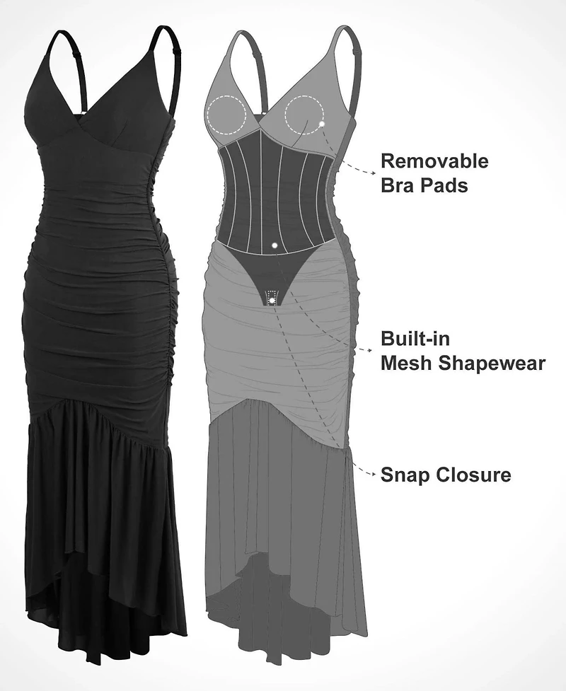 Popilush Women's Shapewear Cooling Ruched Mesh Bodycon Maxi Dress