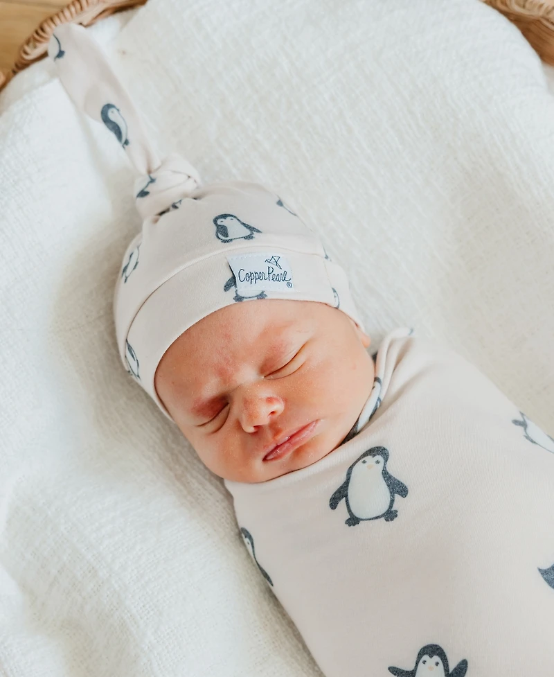 Copper Pearl Baby Boys and Girls Penguins Top Knot Hat
