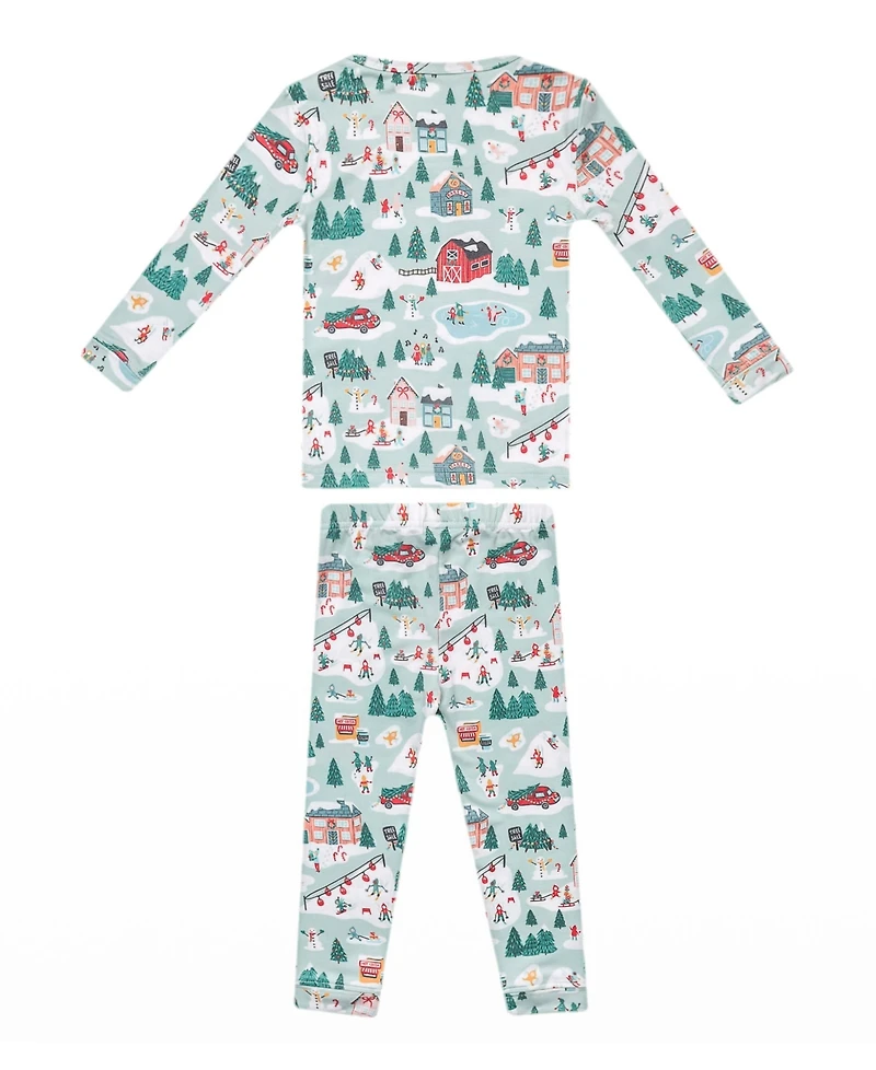 Copper Pearl Baby Boys' and Girls' Snowy Slopes Printed Long-Sleeve Top Pants, 2-Piece Pajama Set