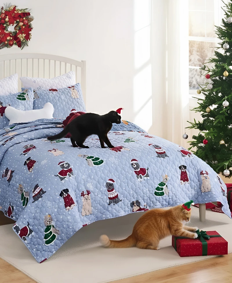 Greenland Home Fashions Winter Whiskers Holiday 3-Pc. Quilt Set, King