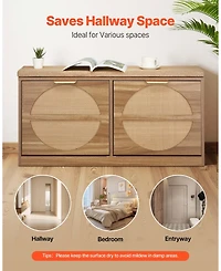 Slickblue Entryway Shoe Bench with Flip Drawer and Rattan-Style Rack