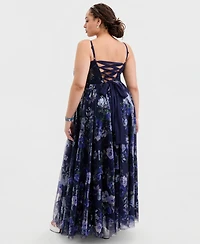 City Studios Trendy Plus Sequined Floral Ball Gown