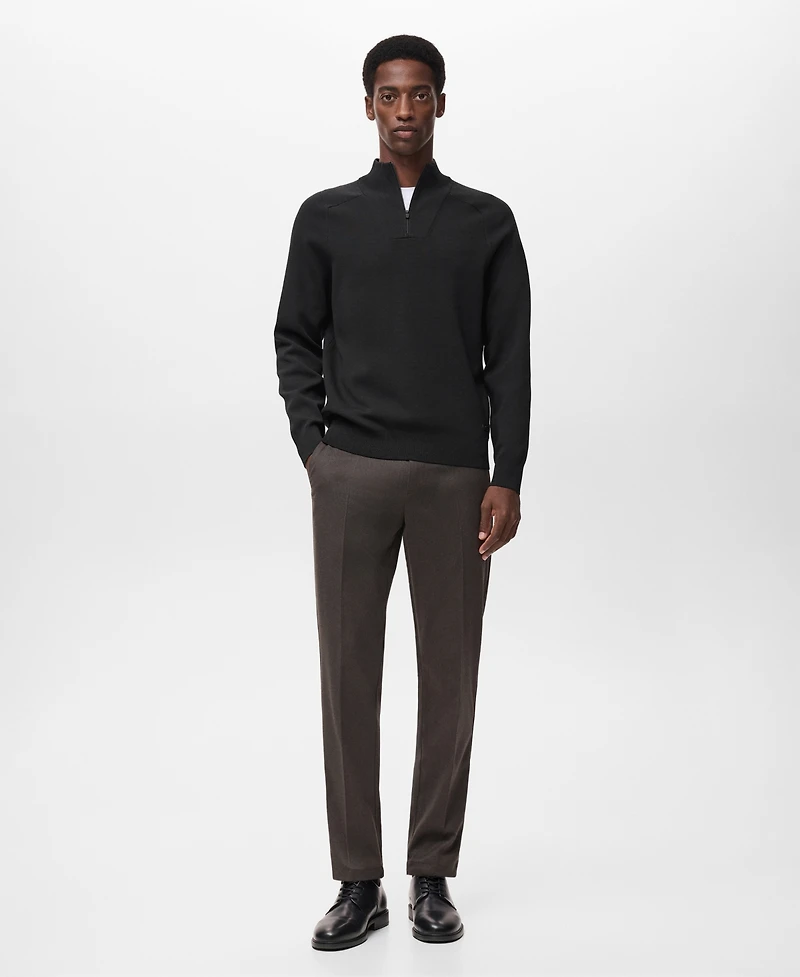 Mango Men's Breathable Zip-Neck Sweater