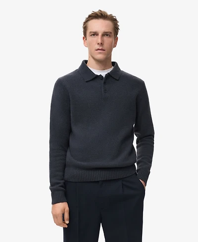 Mango Men's Knitted Wool Blend Polo Sweater