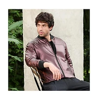 Campus Sutra Men's Chocolate Brown Patent-Panel Bomber Jacket