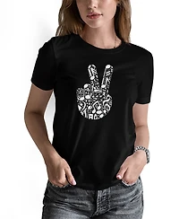 La Pop Art Women's Peace Finger Notes Word Long Sleeve T-Shirt