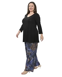 24seven Comfort Apparel Plus Animal Print V Neck Long Sleeve Swing Tunic Top and Pant Set