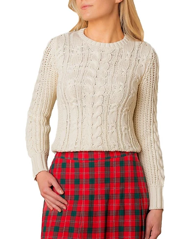 Hope & Henry Women's Organic Peasant Sleeve Cable Sweater