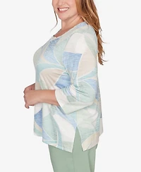 Alfred Dunner Plus St. Augustine Stained Glass Print Embellished Neck Top