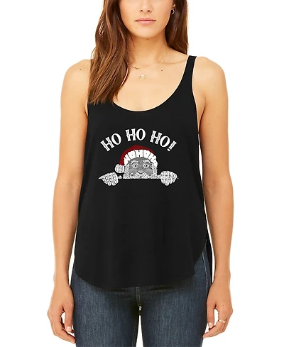 La Pop Art Women's Peeking Santa Premium Word Flowy Tank Top