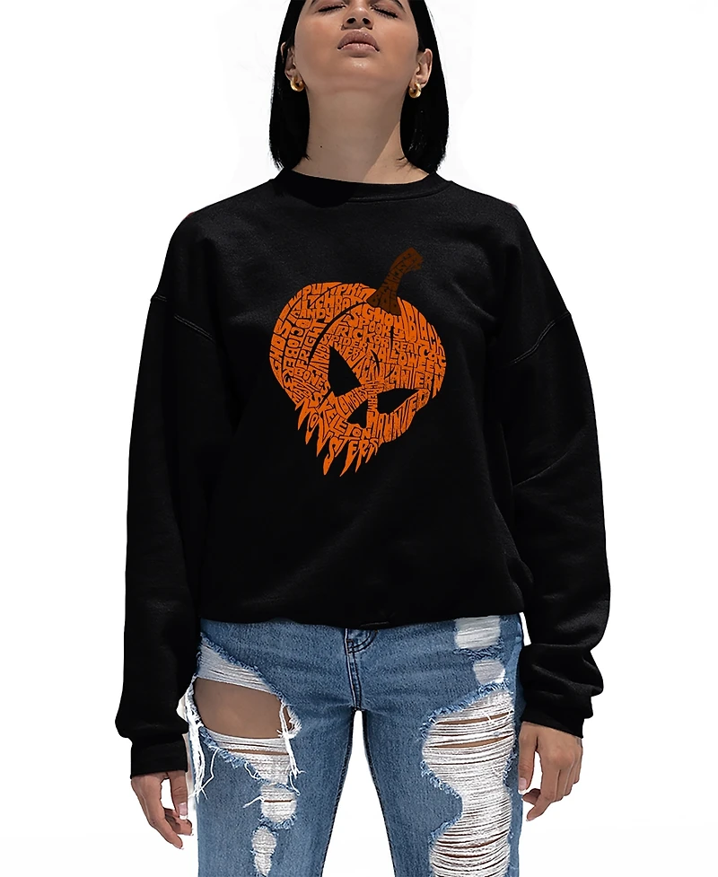 La Pop Art Women's Evil Pumpkin Word Crewneck Sweatshirt