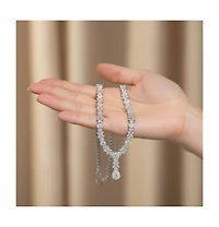 Genevive Chic Sterling Silver White Gold Plated Cubic Zirconia Drop Necklace