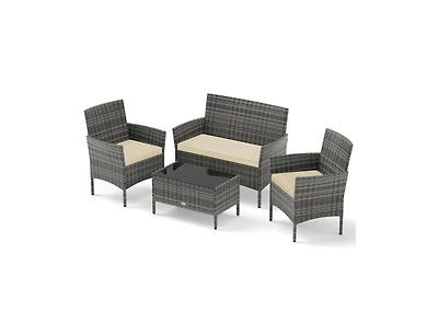 Slickblue 4-Piece Wicker Patio Set with Cushioned Seats for Outdoor Lounge or Garden