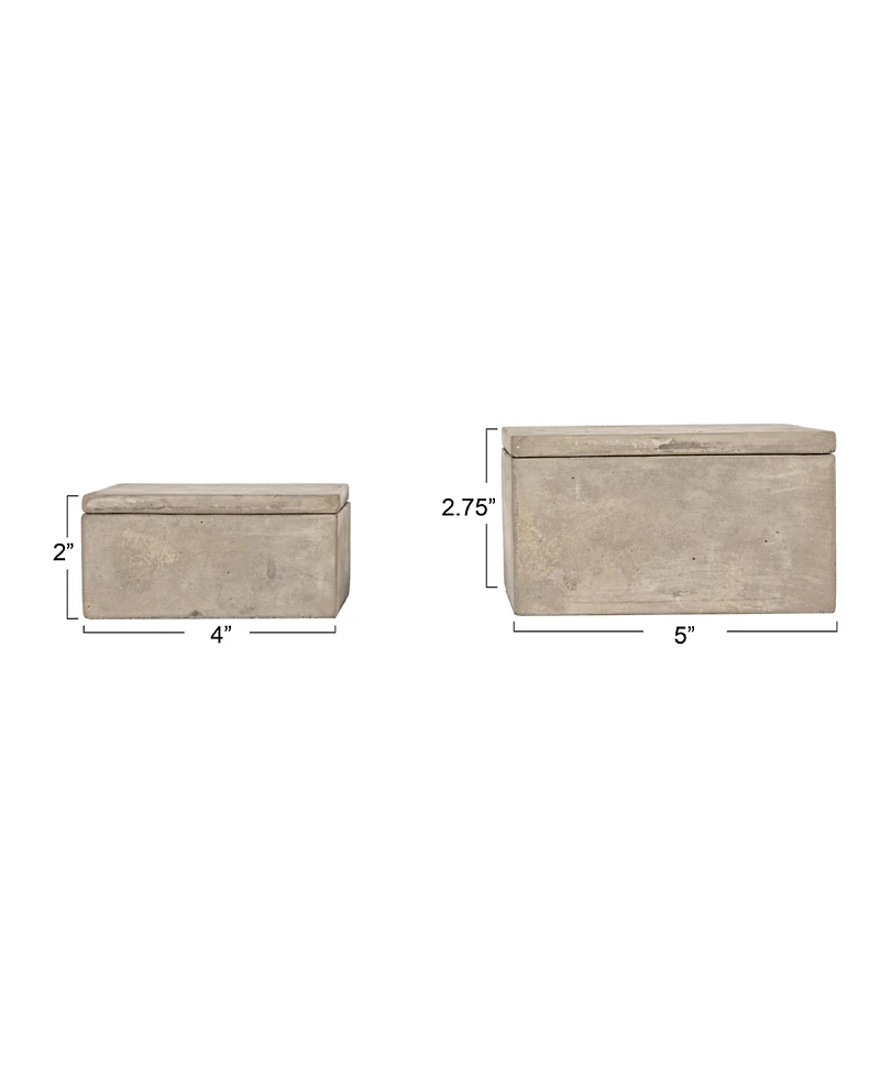 Storied Home Contemporary Cement Boxes with Lids, Grey, Set of 2