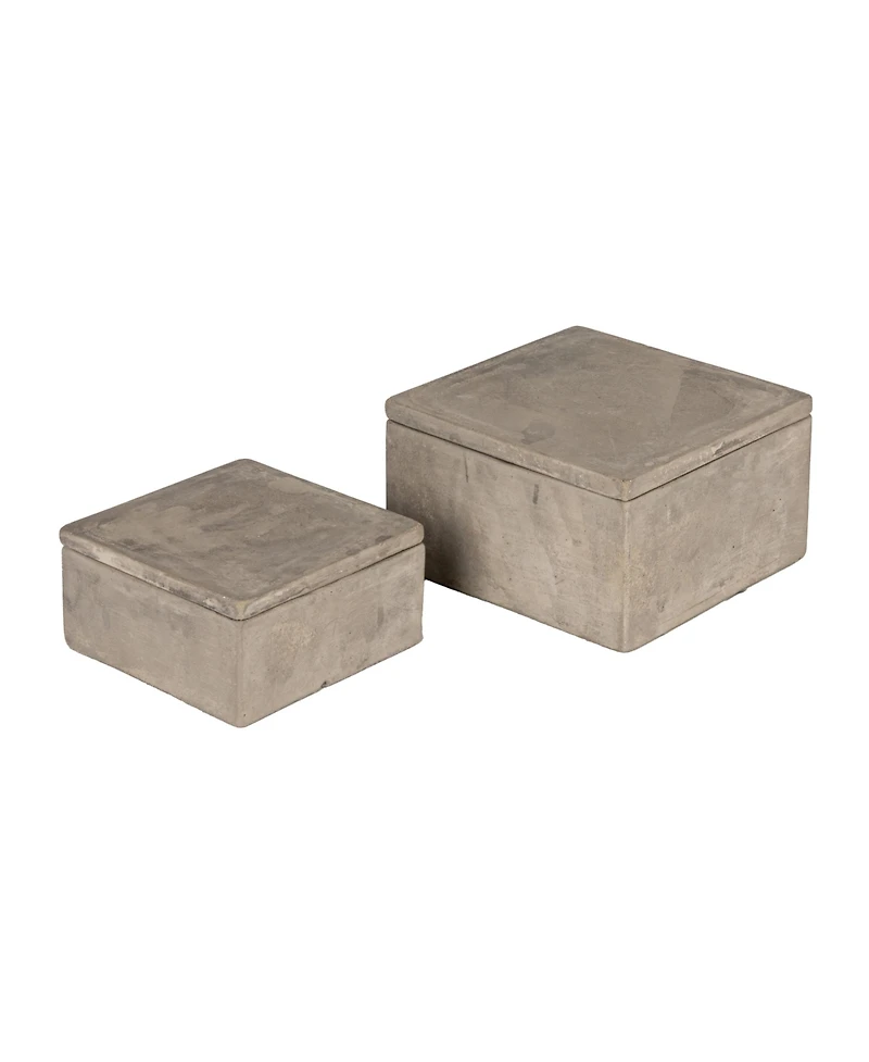 Storied Home Contemporary Cement Boxes with Lids, Grey, Set of 2