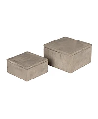Storied Home Contemporary Cement Boxes with Lids, Grey, Set of 2