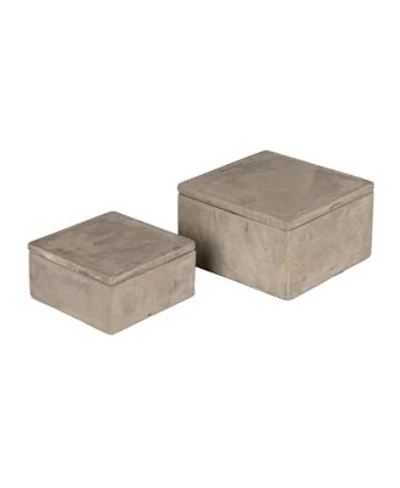 Storied Home Contemporary Cement Boxes With Lids Grey Set Of 2