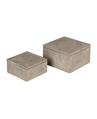 Storied Home Contemporary Cement Boxes With Lids Grey Set Of 2
