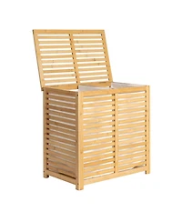 Household Essentials Bamboo and Cotton Double Laundry Sorter with Lid and Removable Cotton Bags