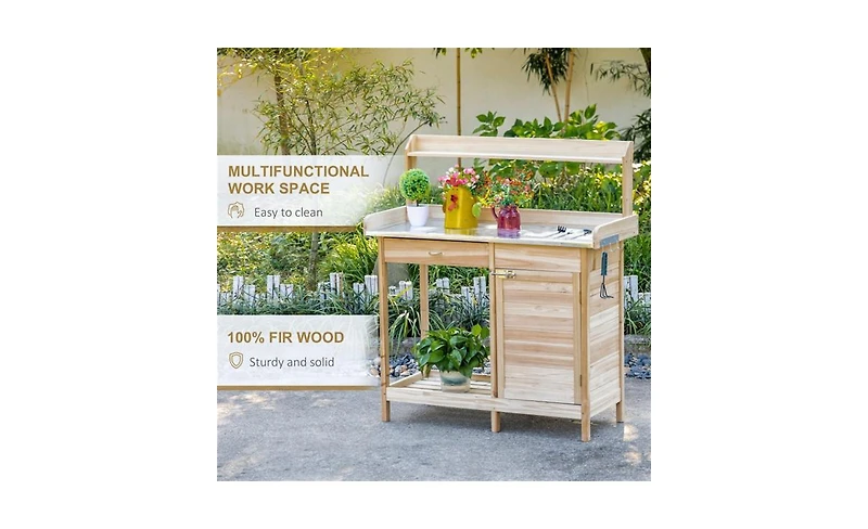 Slickblue Wooden Potting Bench with Open Shelf Storage for Gardening Needs