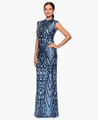 B&A By Betsy and Adam Petite Printed Mock Neck Gown
