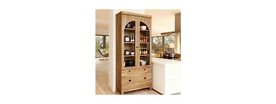Tribesigns Wooden Pantry Cabinet, with Two Drawers for Kitchen, Led Light Strip