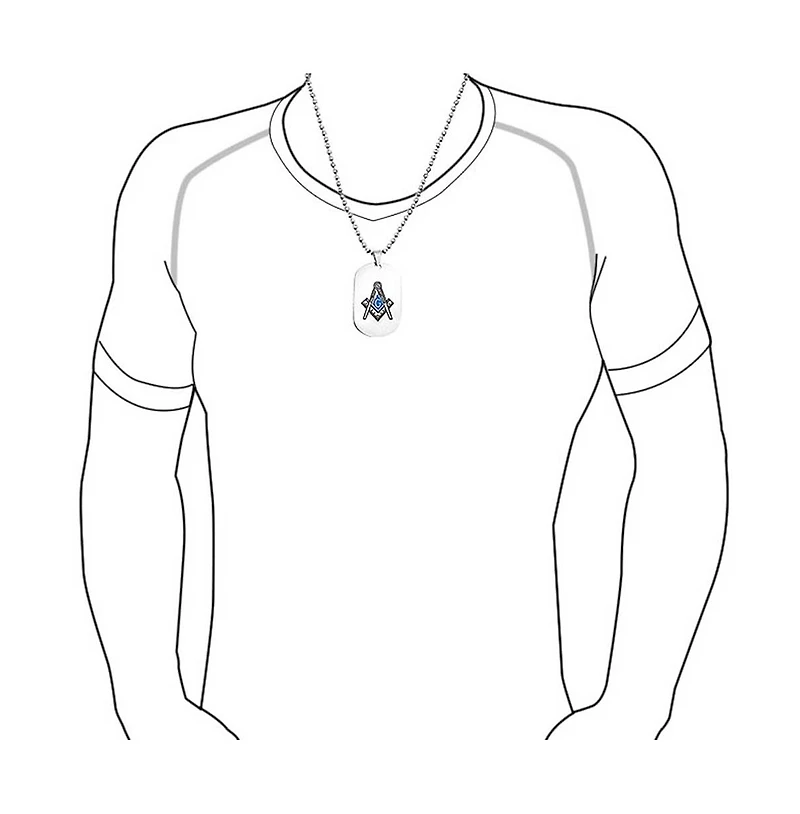 Bling Jewelry Set of 2 Black Blue Freemason Compass Masonic Dog Tag Pendant Necklace Stainless Steel With Bead Chain