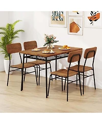 Costway 5 Pcs Wood Square Kitchen Table & Chair Set with Metal Frame Storage Rack
