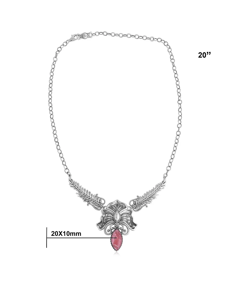 American West Jewelry Sterling Silver Rhodochrosite Cactus Flower Marquise Feather Necklace, 20 Inches