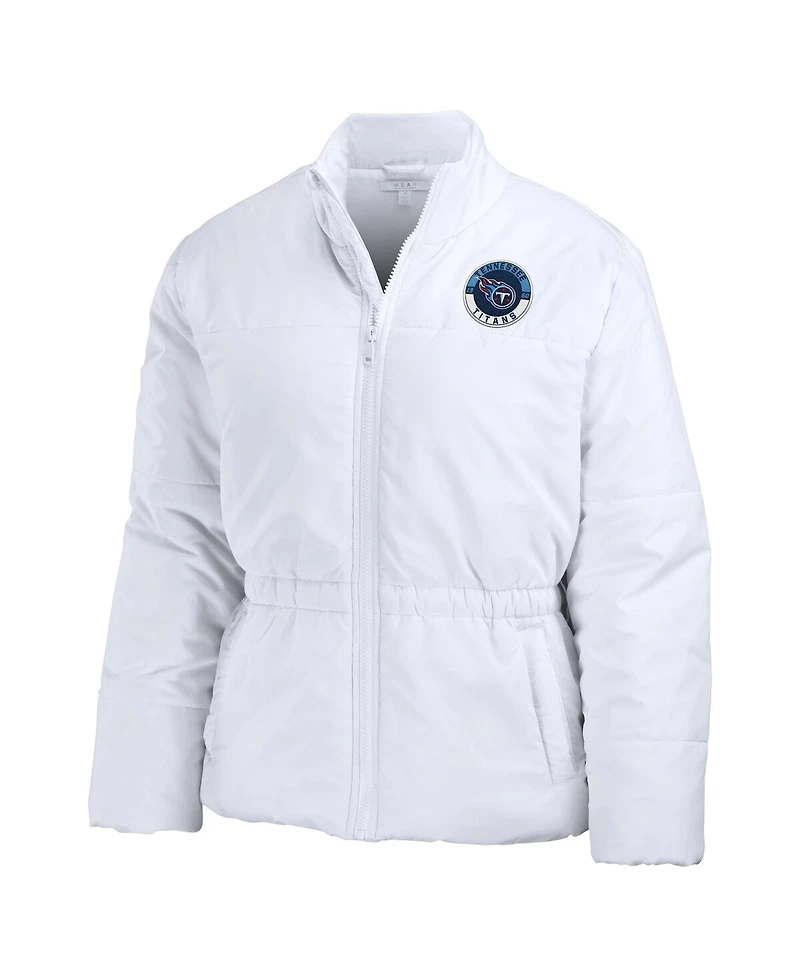 Wear by Erin Andrews Women's White Tennessee Titans Packaway Full-Zip Puffer Jacket