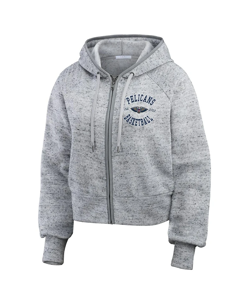 Wear by Erin Andrews Women's Heather Gray New Orleans Pelicans Speckled Radiator Full-Zip Hoodie