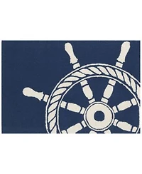 Liora Manne Front Porch Indoor Outdoor Ship Wheel Navy Area Rug