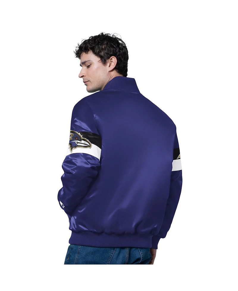 Starter Men's Purple Baltimore Ravens Triple Option Satin Varsity Full-Snap Jacket