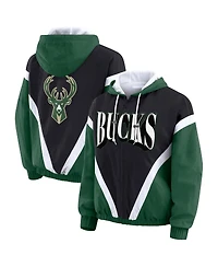 Wear by Erin Andrews Women's Black/Hunter Green Milwaukee Bucks Colorblock Full-Zip Hoodie Windbreaker Jacket