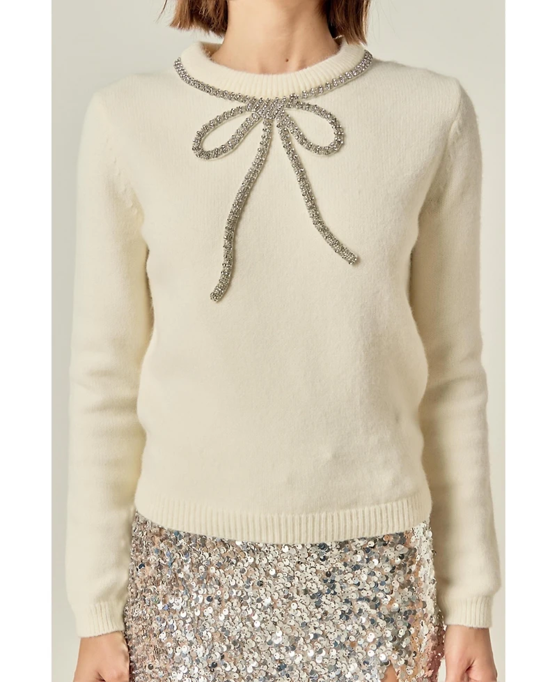 English Factory Women's Rhinestone Bow Knit