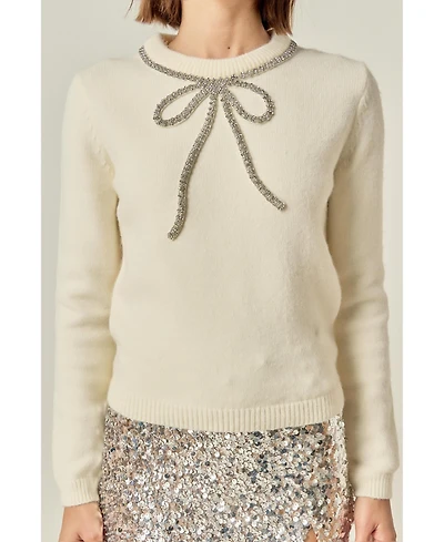 English Factory Women's Rhinestone Bow Knit