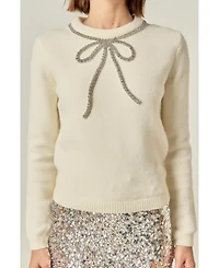 English Factory Women's Rhinestone Bow Knit