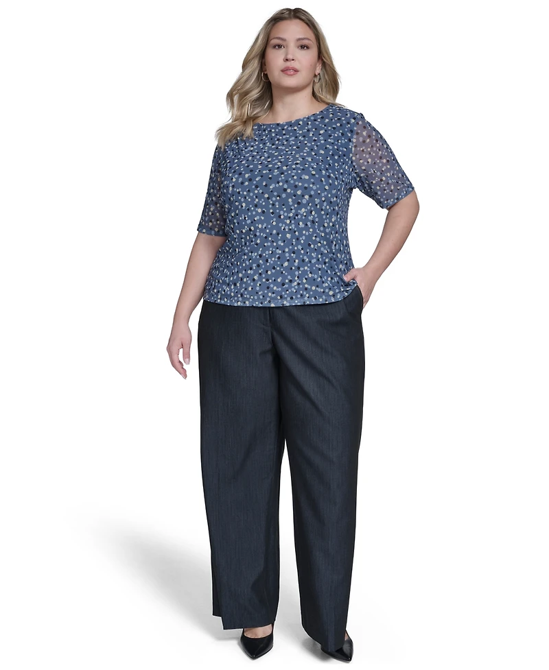 Calvin Klein Plus Printed Gathered Shoulder Top