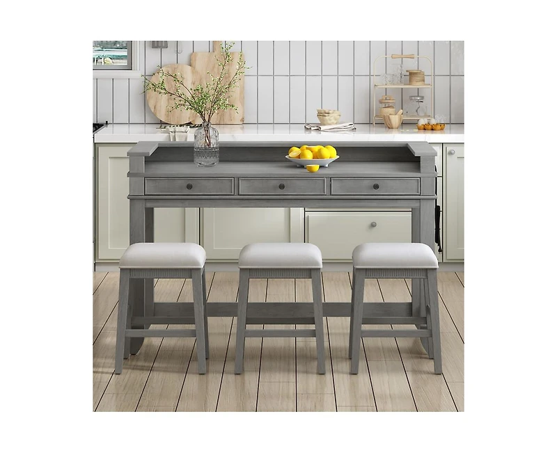 Casainc Trexm 4-Piece Retro Dining Set with Kitchen Table 3 Chairs and Storage Drawers