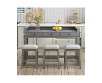 Casainc Trexm 4-Piece Retro Dining Set with Kitchen Table 3 Chairs and Storage Drawers