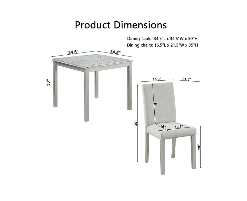 Casainc 5-Piece Counter Height Dining Set with Crystal Accent Square Wood Table and 4 Upholstered Chairs