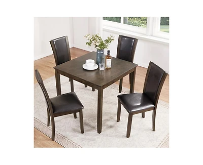 sumyeg Dark Walnut Farmhouse 5-Piece Dining Set with Wood Table and 4 Chairs