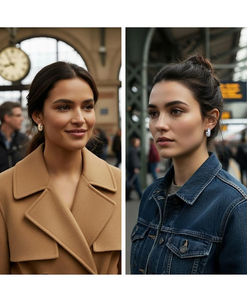 Bling Jewelry Set of 2 Baguette Cut Channel Set Kpop Blue & Pink Cz Huggie Hoop Earrings Sterling Silver