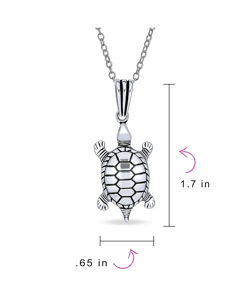 Bling Jewelry Tiny Nautical Sea Tortoise Beach Turtle Pendant Necklace & Stud Earrings Jewelry Set Oxidized Sterling Silver