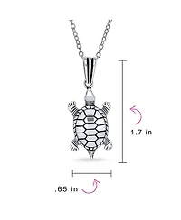 Bling Jewelry Tiny Nautical Sea Tortoise Beach Turtle Pendant Necklace & Stud Earrings Jewelry Set Oxidized Sterling Silver