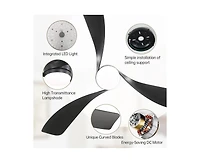 Sofucor 52-inch Modern Black 3-Blade Flush Mount Ceiling Fan with Led Light and Remote Control