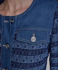 Karl Lagerfeld Paris Women's Crewneck Tweed and Denim Jacket