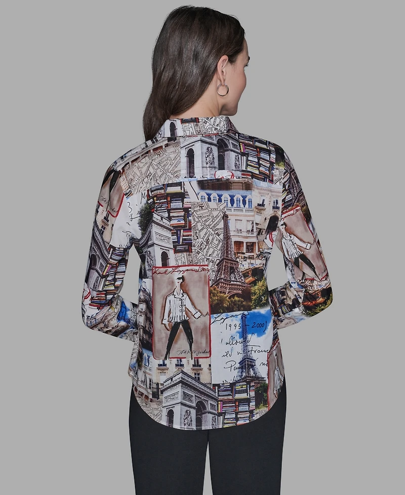 Karl Lagerfeld Paris Women's Printed Long-Sleeve Blouse
